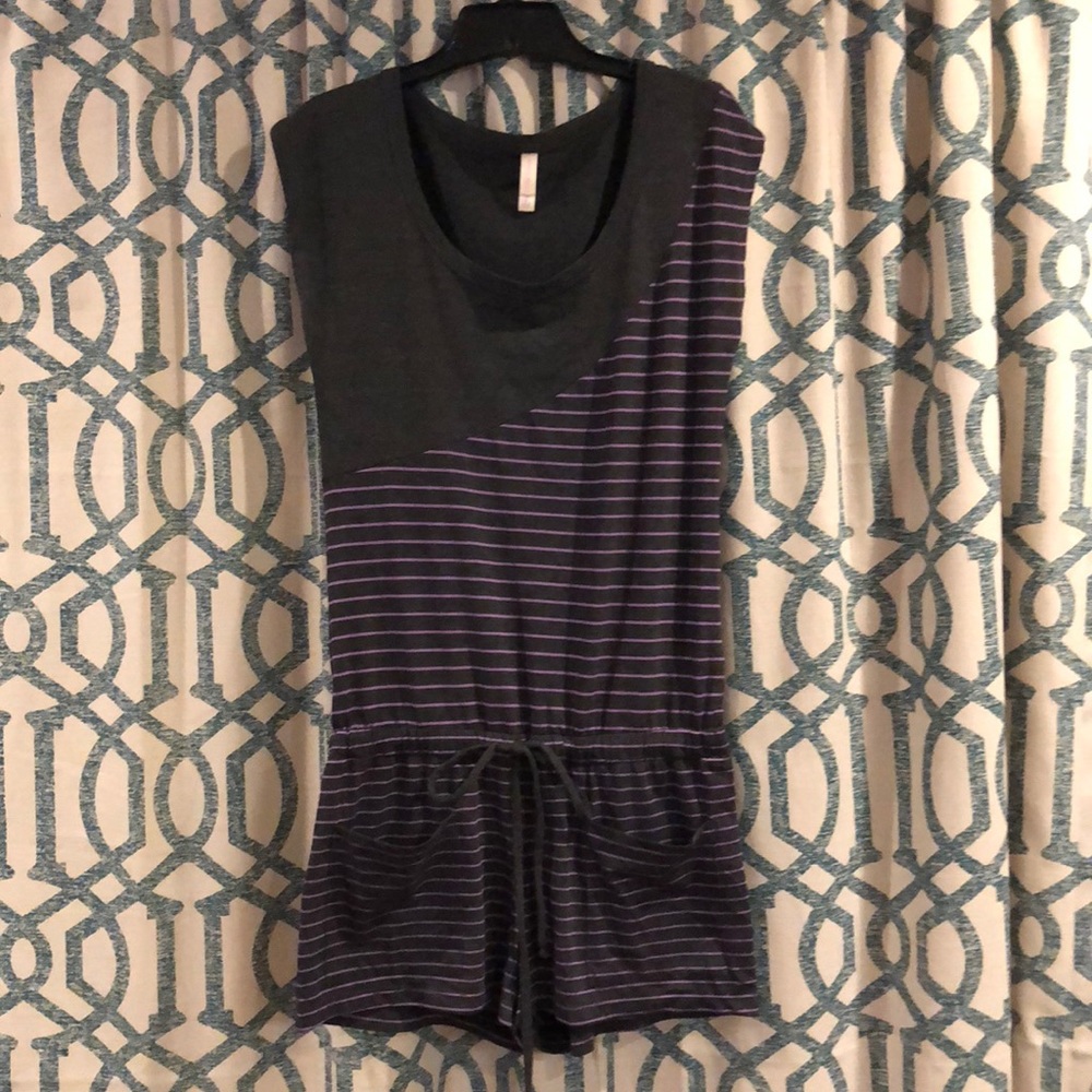 Xhilaration Gray and Purple Jumpsuit with Nautical Stripes